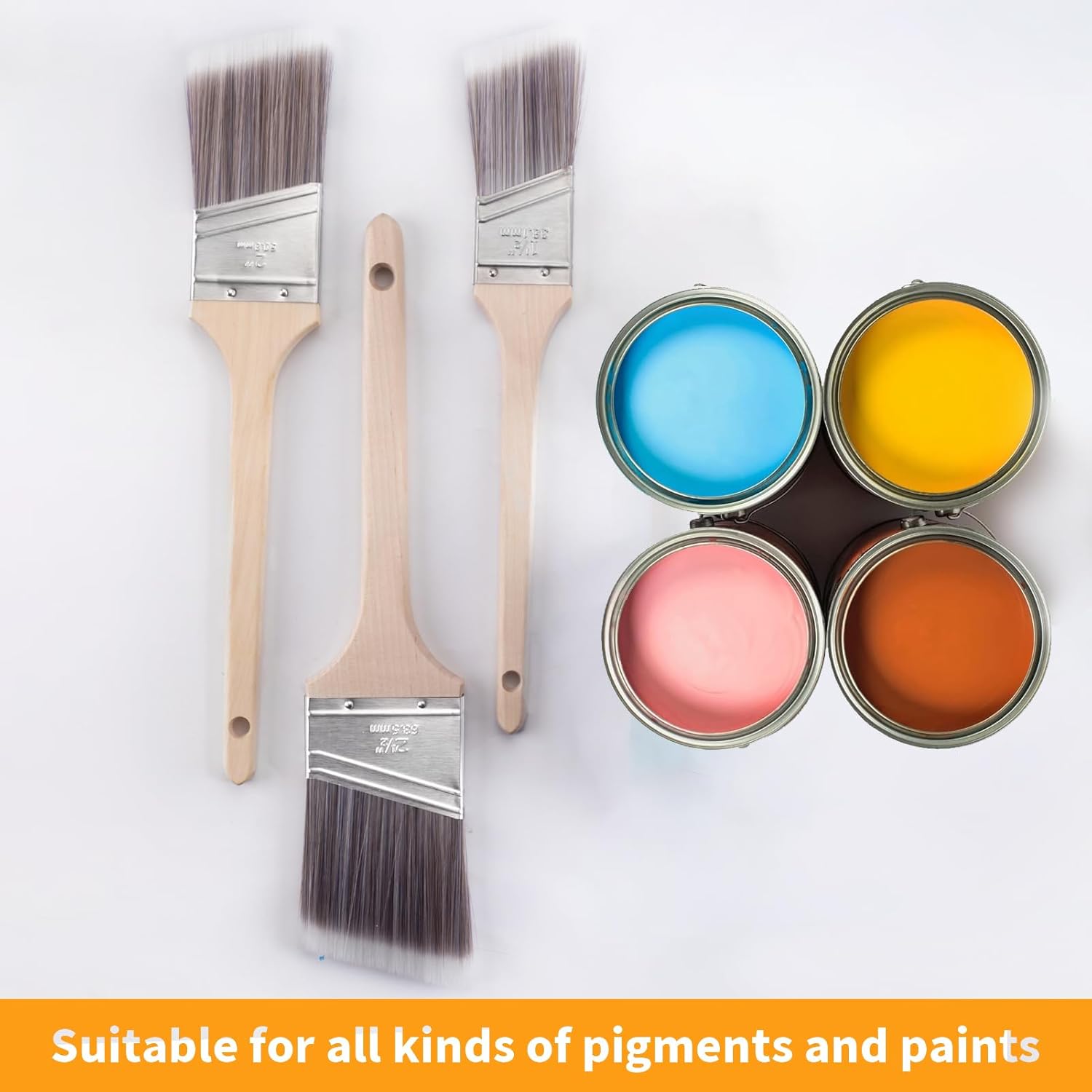 Professional Paint Brushes Set Pack of 5, Durable Sash Brushes with Soft Tapered Filament for Walls, Cabinets, Fence