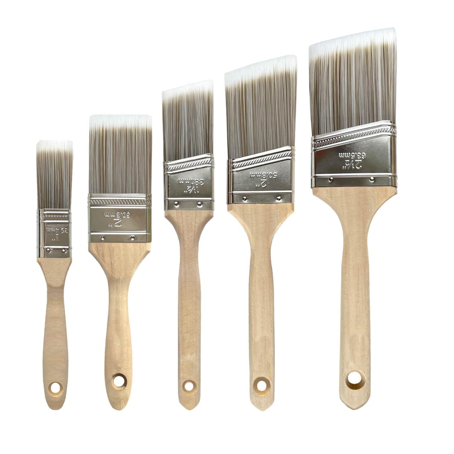Professional Paint Brushes Set Pack of 5, Durable Sash Brushes with Soft Tapered Filament for Walls, Cabinets, Fence