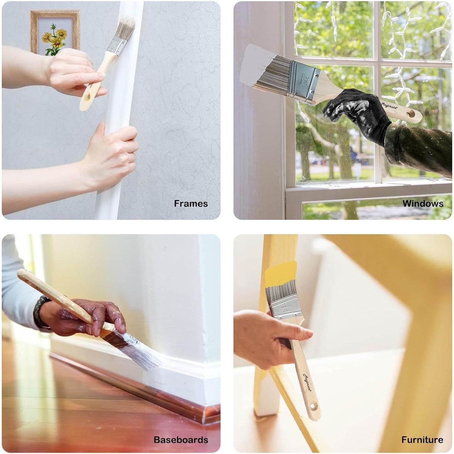 Professional Paint Brushes Set Pack of 5, Durable Sash Brushes with Soft Tapered Filament for Walls, Cabinets, Fence