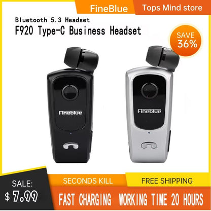 Fineblue F920 Retractable Bluetooth Headset – Mini Wireless Earphone for Calls, Sports & Gaming