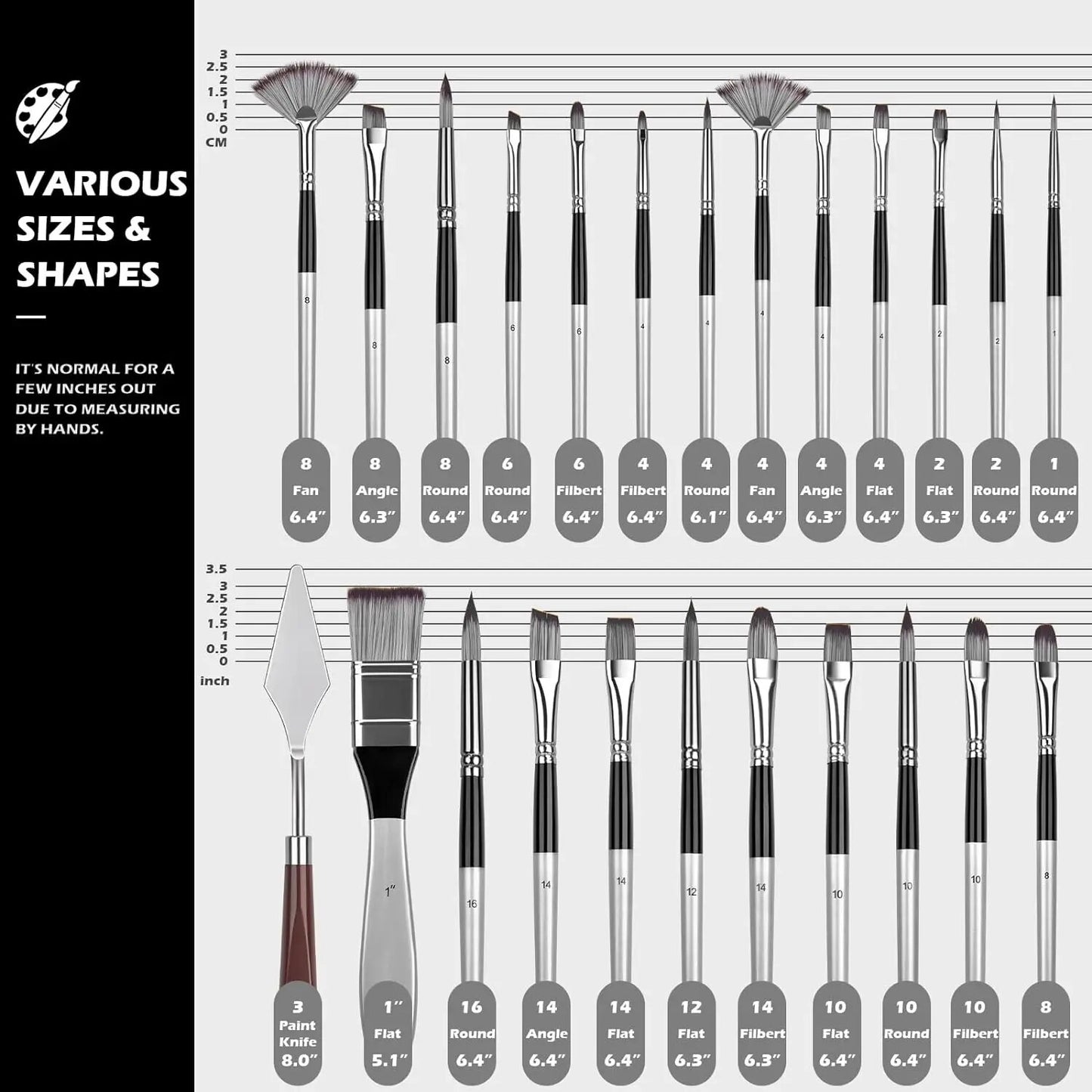 Artist Paint Brushes Set, Acrylic Oil Watercolor Brushes with Wooden Handle, Professional Painting Tools for Artists