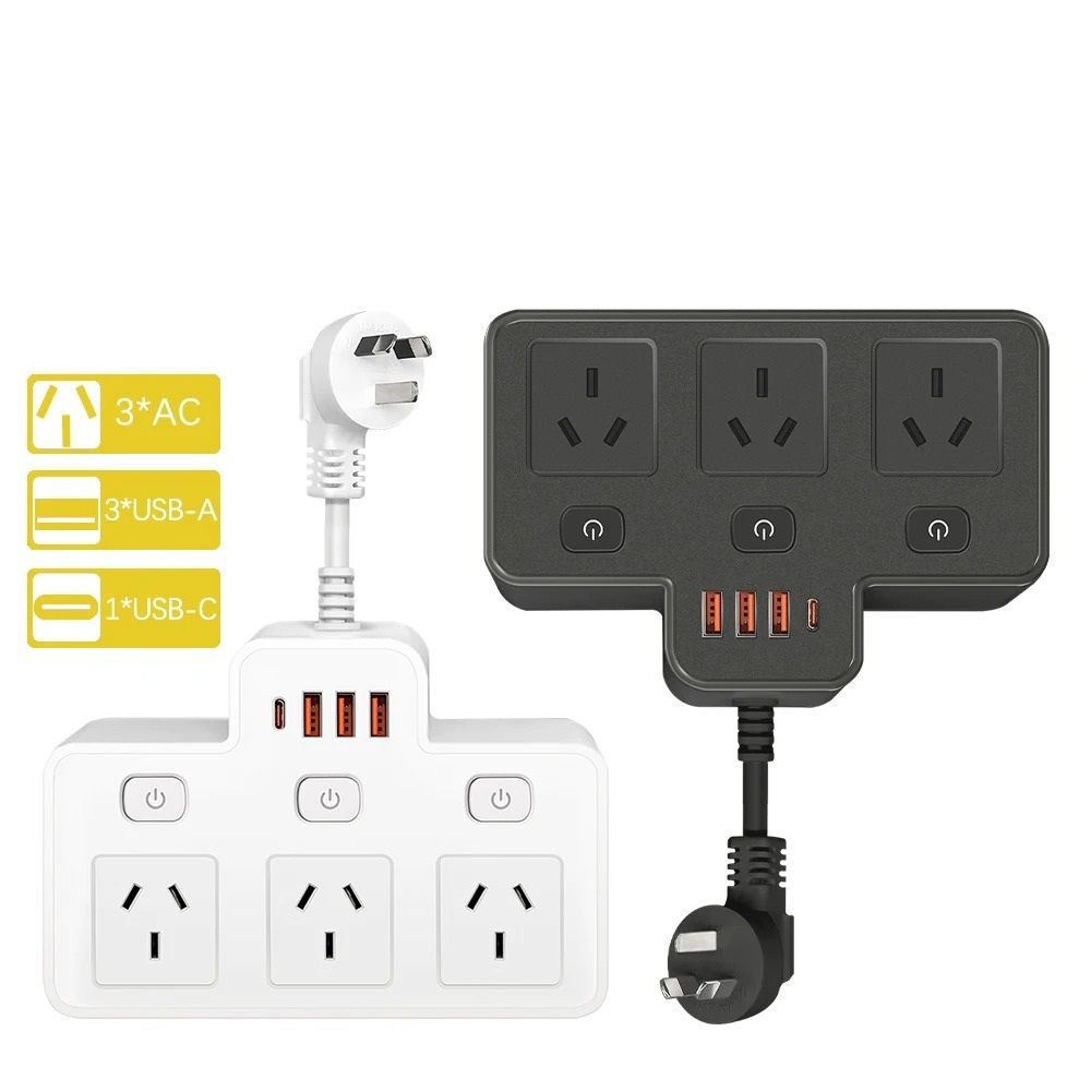 Wall Mounted AU Power Strip with Independent Switches and USB C Charging Ports