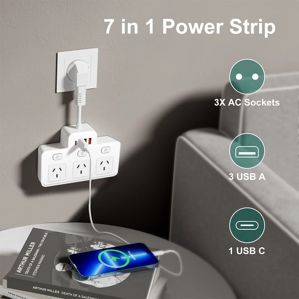 Wall Mounted AU Power Strip With Independent Switches And USB C Charging Ports 2