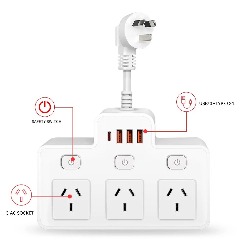 Wall Mounted AU Power Strip With Independent Switches And USB C Charging Ports 5