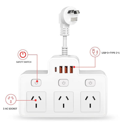 Wall Mounted AU Power Strip With Independent Switches And USB C Charging Ports 5