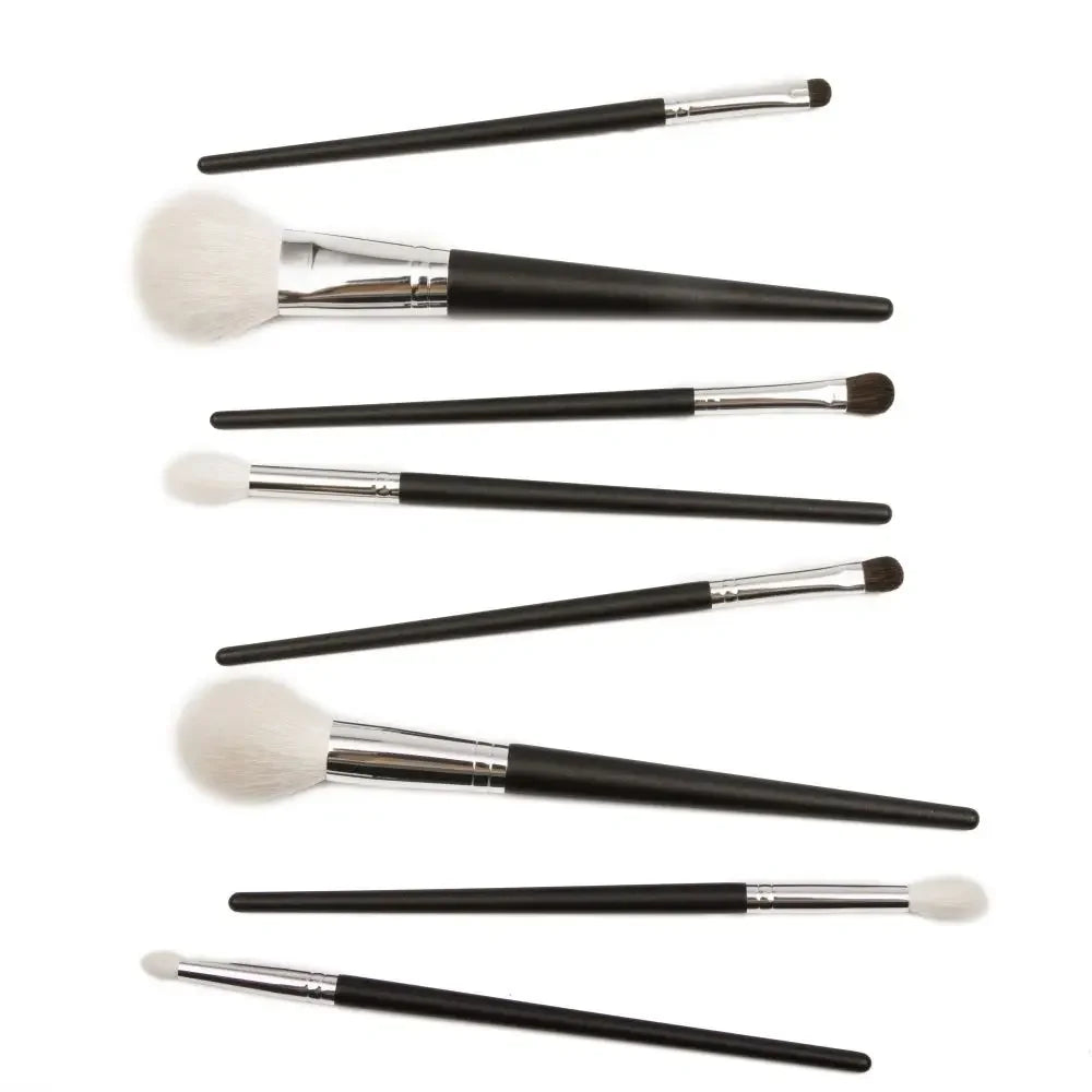 ORCHID Pro 8 Pcs Goat Hair Makeup Brush Set, Powder Highlighting Brushes, Tapered Crease Shader Eyeshadow Kit