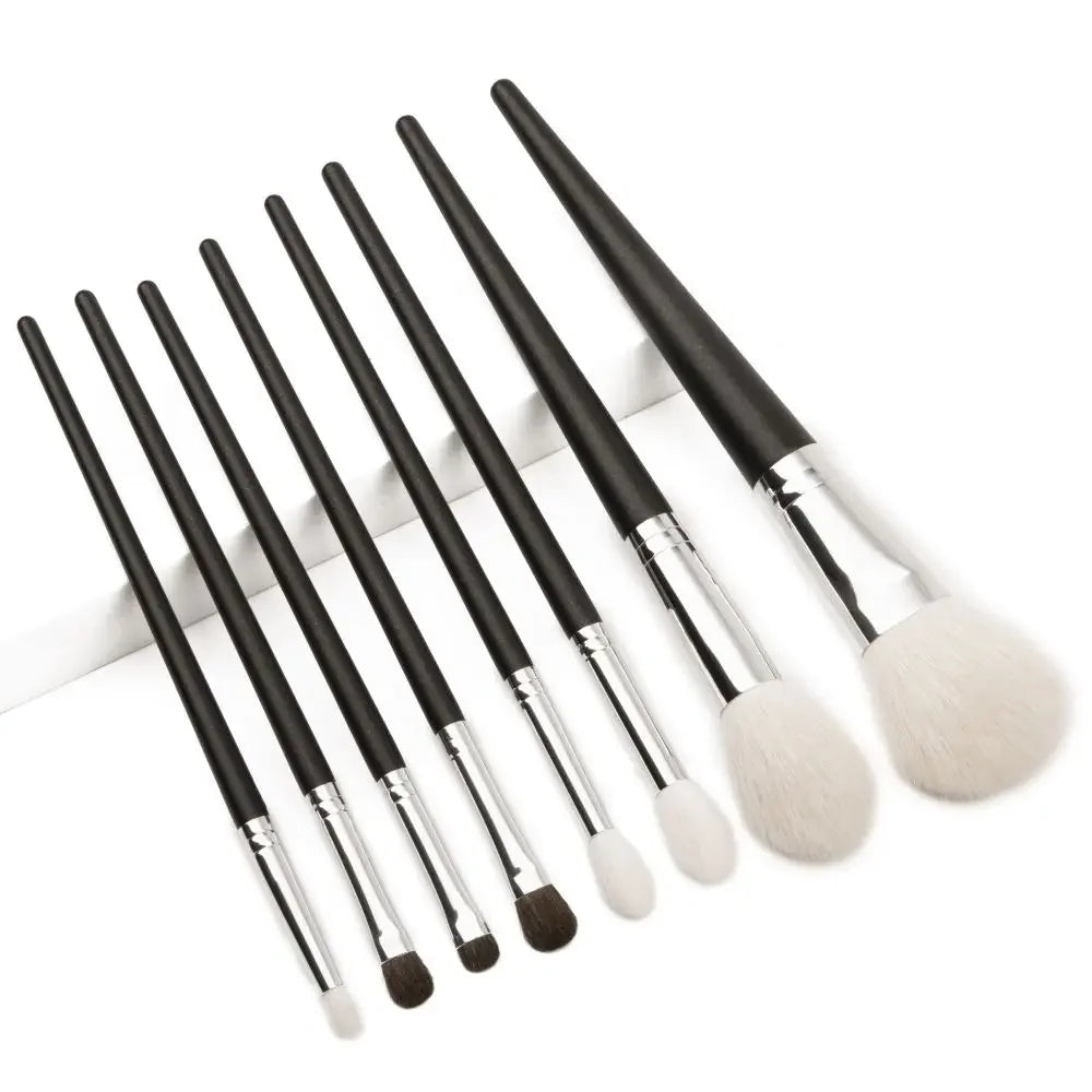 ORCHID Pro 8 Pcs Goat Hair Makeup Brush Set, Powder Highlighting Brushes, Tapered Crease Shader Eyeshadow Kit