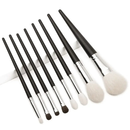 ORCHID Pro 8 Pcs Goat Hair Makeup Brush Set, Powder Highlighting Brushes, Tapered Crease Shader Eyeshadow Kit