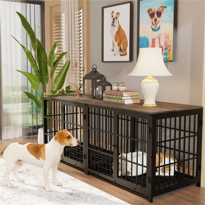 Large Wooden Dog Crate Furniture Style  Indoor Pet Kennel With Removable Tray  TripleDoor Design 1