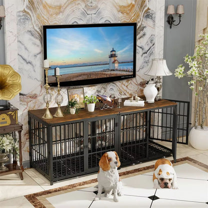 Large Wooden Dog Crate Furniture Style  Indoor Pet Kennel With Removable Tray  TripleDoor Design 2