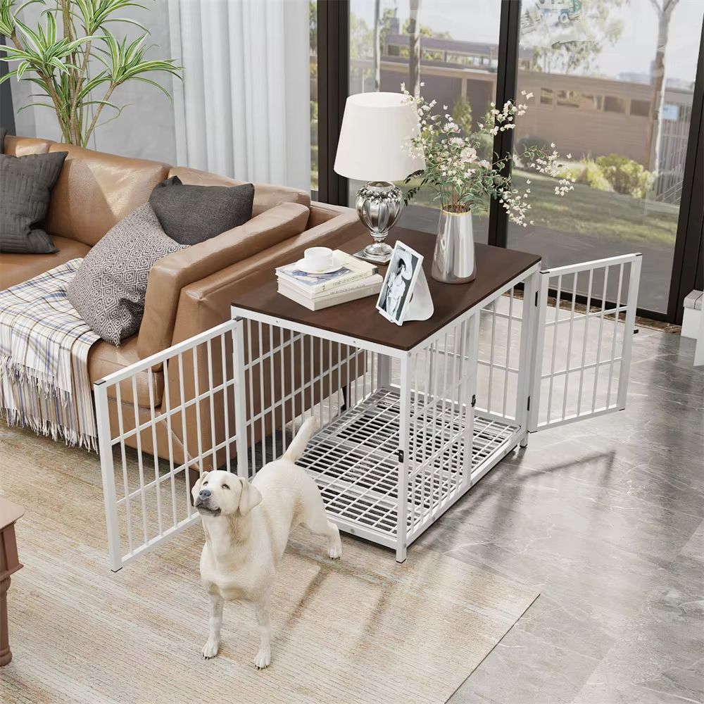 Large Wooden Dog Crate Furniture Style  Indoor Pet Kennel With Removable Tray  TripleDoor Design 3