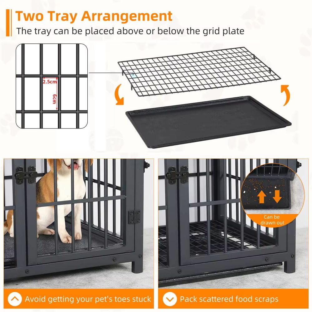 Large Wooden Dog Crate Furniture Style  Indoor Pet Kennel With Removable Tray  TripleDoor Design 5