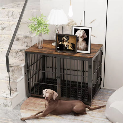 Large Wooden Dog Crate Furniture Style  Indoor Pet Kennel With Removable Tray  TripleDoor Design 7