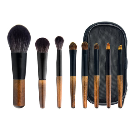 Mini Travel Makeup Brush Set with Pouch, Portable Wooden Handle Cosmetic Brushes for Powder, Blush Highlighter Eyeshadow