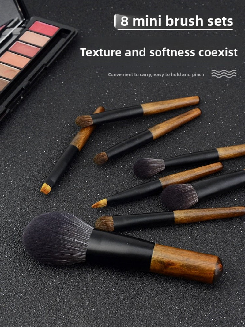 Mini Travel Makeup Brush Set with Pouch, Portable Wooden Handle Cosmetic Brushes for Powder, Blush Highlighter Eyeshadow