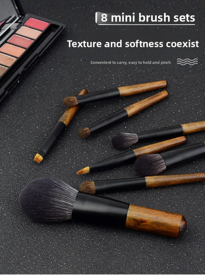 Mini Travel Makeup Brush Set with Pouch, Portable Wooden Handle Cosmetic Brushes for Powder, Blush Highlighter Eyeshadow