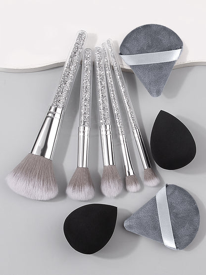 Makeup Brush Set with Diamond Handles, Soft Bristle Blush Eyeshadow Contouring Brush, Makeup Sponge Powder Puf