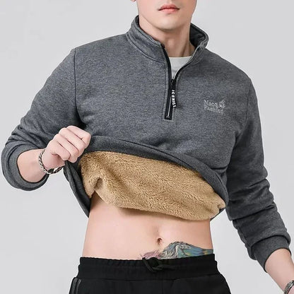 Mens Warm Fleece Lined Quarter Zip Sweatshirt In Plus Sizes 9