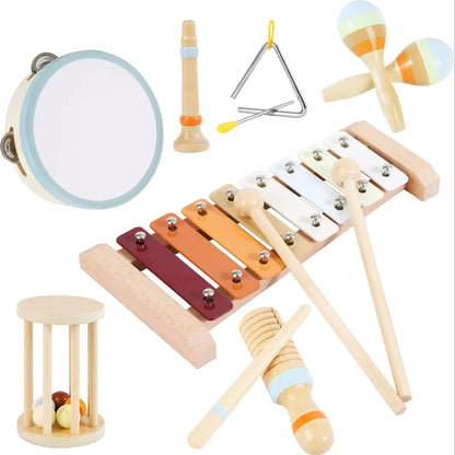 Baby Musical Instruments Montessori Wooden Toys, Percussion Xylophone Set for Toddlers, Preschool Educational Gifts