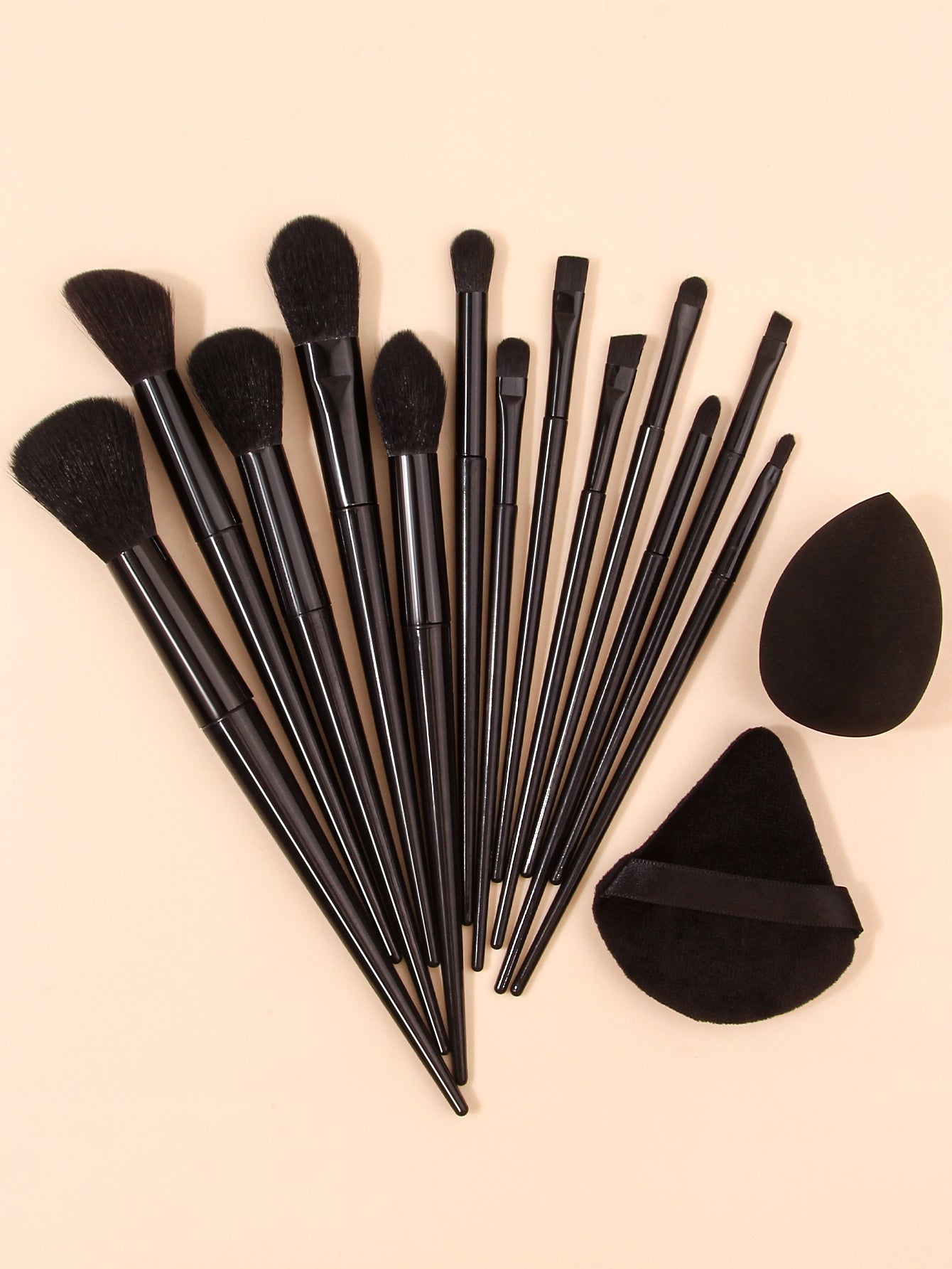 13pcs Black Makeup Brush Set with Soft Powder Brush, Portable Makeup Tools, 1PCS Triangular Puff, Foundation Sponge