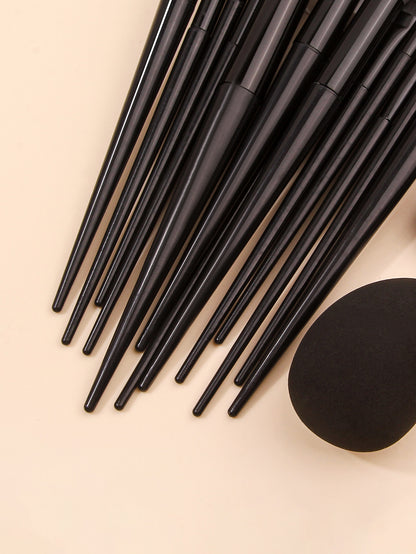 13pcs Black Makeup Brush Set with Soft Powder Brush, Portable Makeup Tools, 1PCS Triangular Puff, Foundation Sponge