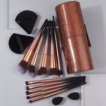 Makeup Brush Set with Triangular Powder Puff Small Beauty Egg, 1PCS Covered Large Capacity Storage Bucket