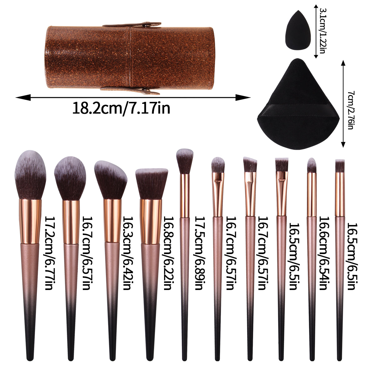 Makeup Brush Set with Triangular Powder Puff Small Beauty Egg, 1PCS Covered Large Capacity Storage Bucket