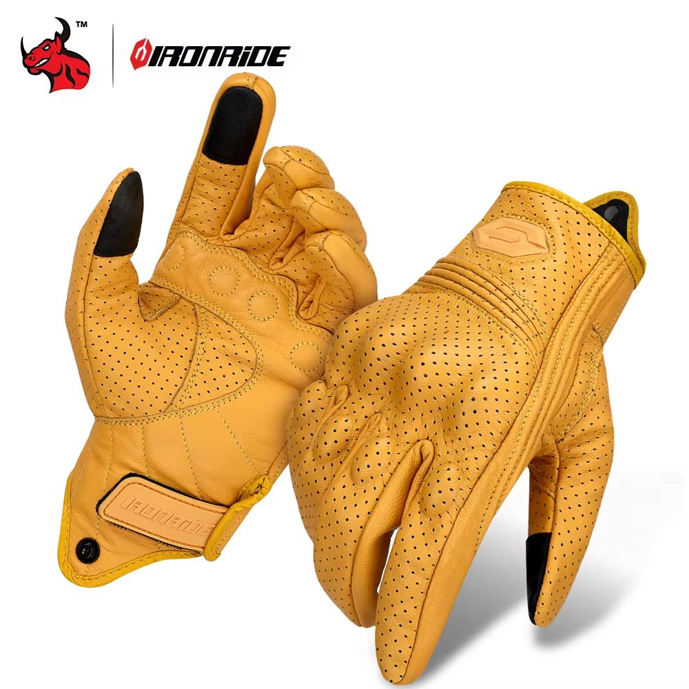 Vintage Leather Motorcycle Gloves – Breathable Summer Riding Gloves with Anti-Slip Grip for Men & Women