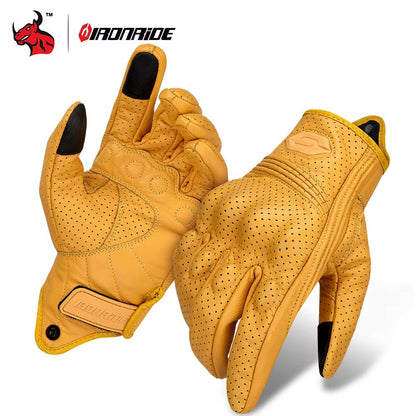 Vintage Leather Motorcycle Gloves – Breathable Summer Riding Gloves with Anti-Slip Grip for Men & Women