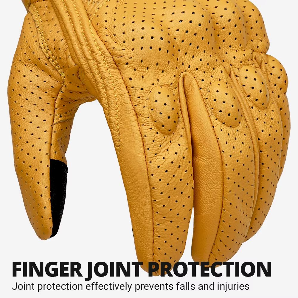 Vintage Leather Motorcycle Gloves  Breathable Summer Riding Gloves With AntiSlip Grip For Men  Wome 3