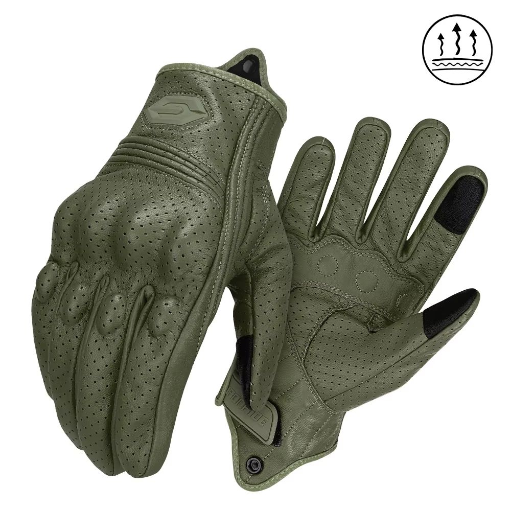 Vintage Leather Motorcycle Gloves  Breathable Summer Riding Gloves With AntiSlip Grip For Men  Wome 10