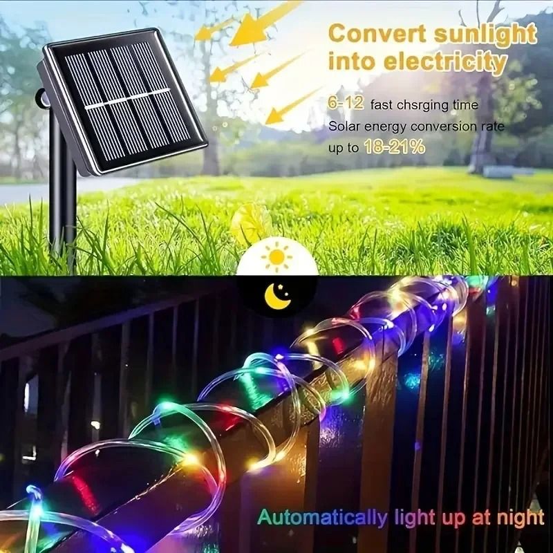 Solar LED Rope String Lights Waterproof Tube for Outdoor Garden Lighting