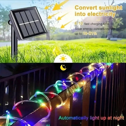 Solar LED Rope String Lights Waterproof Tube for Outdoor Garden Lighting
