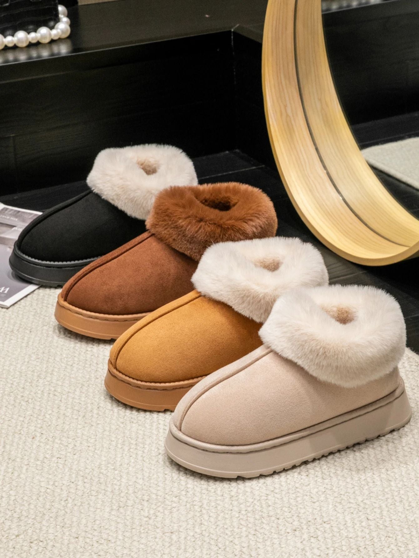 Women Winter Indoor Soft Faux Fur Snow Boot Slippers Plus Sizes