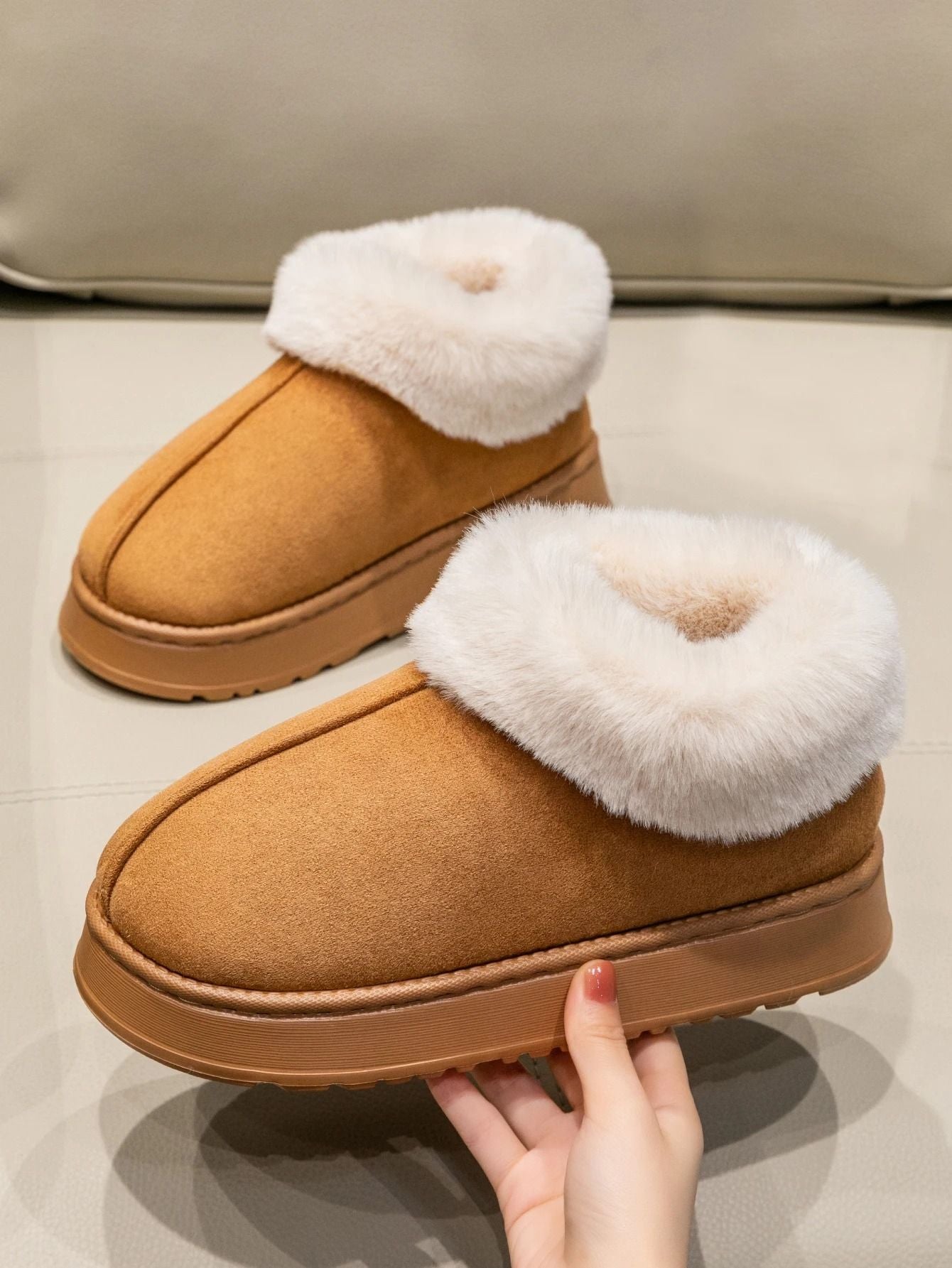 Women Winter Indoor Soft Faux Fur Snow Boot Slippers Plus Sizes 1