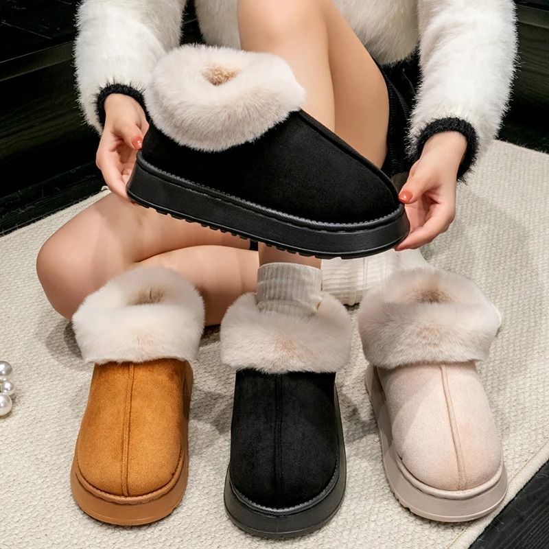 Women Winter Indoor Soft Faux Fur Snow Boot Slippers Plus Sizes 3