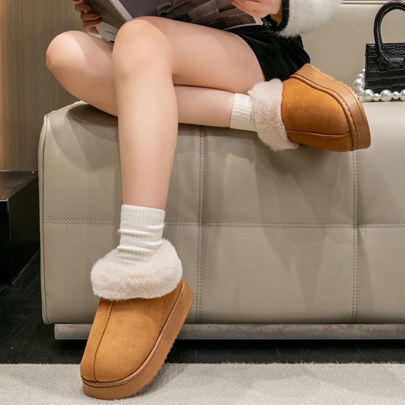 Women Winter Indoor Soft Faux Fur Snow Boot Slippers Plus Sizes 4