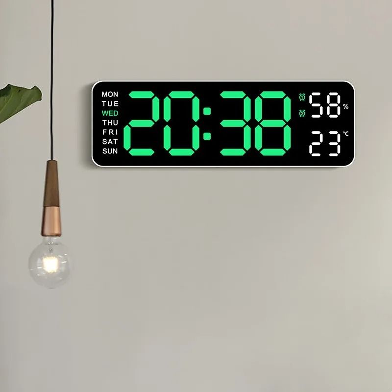 Large Digital Wall Clock with Temperature Humidity Auto Dimming USB Powered