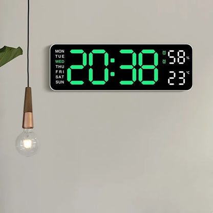 Large Digital Wall Clock with Temperature Humidity Auto Dimming USB Powered