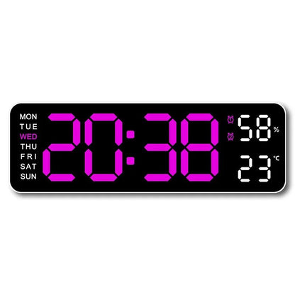 Large Digital Wall Clock With Temperature Humidity Auto Dimming USB Powered 9