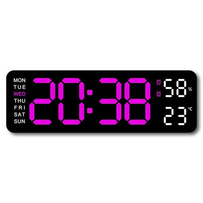 Large Digital Wall Clock With Temperature Humidity Auto Dimming USB Powered 13