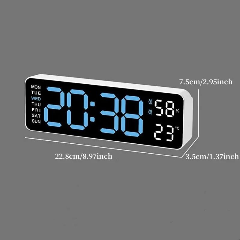 Large Digital Wall Clock With Temperature Humidity Auto Dimming USB Powered 5