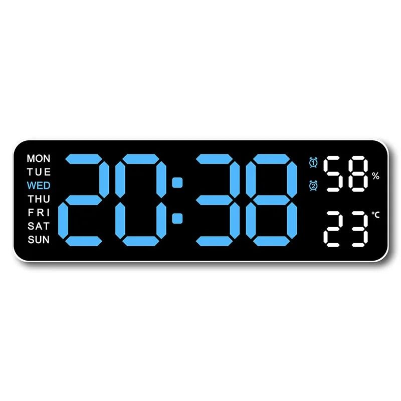 Large Digital Wall Clock With Temperature Humidity Auto Dimming USB Powered 7