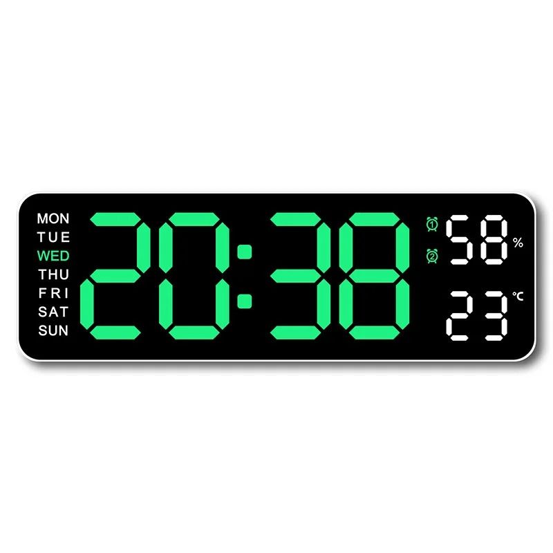 Large Digital Wall Clock With Temperature Humidity Auto Dimming USB Powered 8