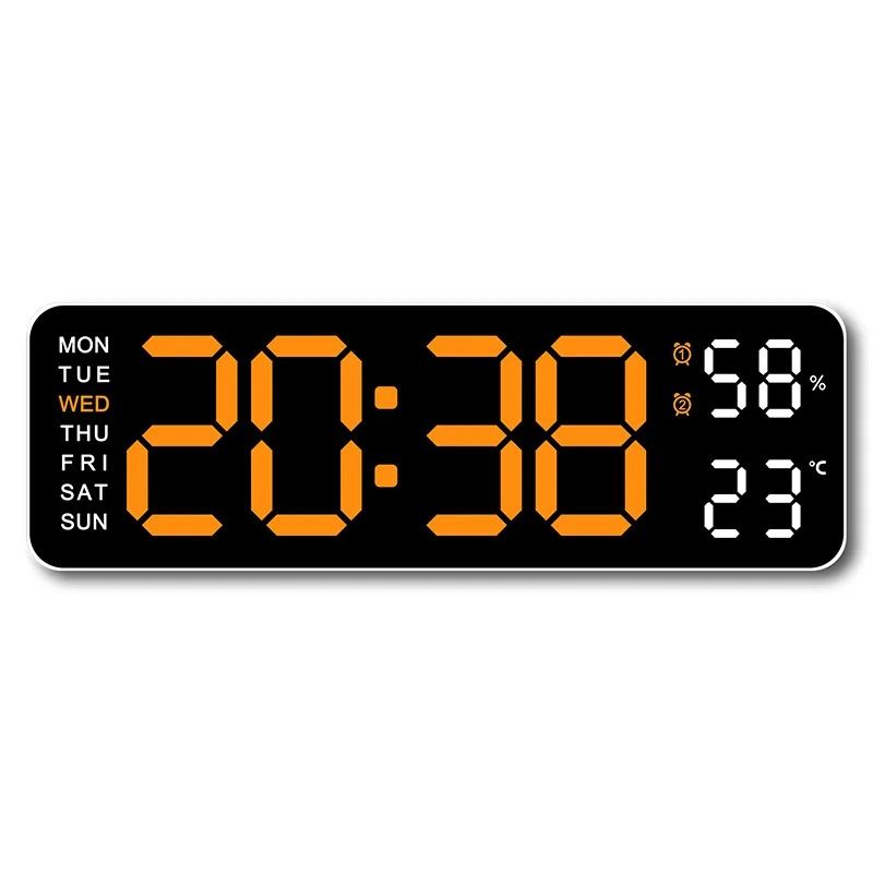 Large Digital Wall Clock With Temperature Humidity Auto Dimming USB Powered 18