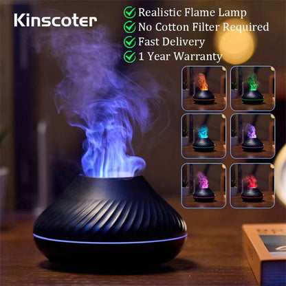 Kinscoter Volcanic Aroma Diffuser  USB Portable Essential Oil Humidifier With Flame Night Light 2