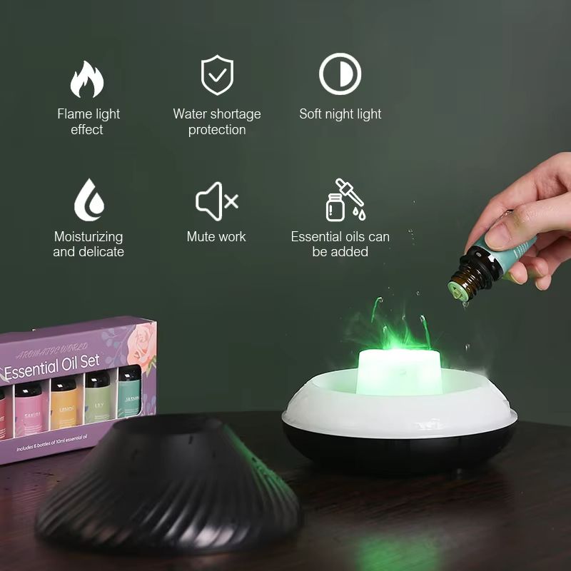 Kinscoter Volcanic Aroma Diffuser  USB Portable Essential Oil Humidifier With Flame Night Light 3