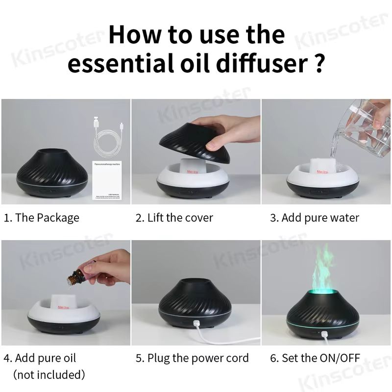 Kinscoter Volcanic Aroma Diffuser  USB Portable Essential Oil Humidifier With Flame Night Light 5