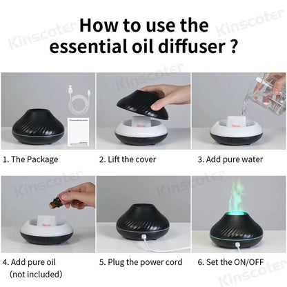 Kinscoter Volcanic Aroma Diffuser  USB Portable Essential Oil Humidifier With Flame Night Light 5