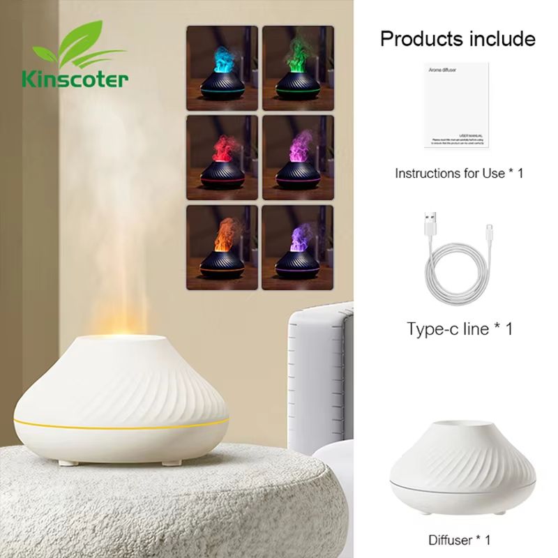 Kinscoter Volcanic Aroma Diffuser  USB Portable Essential Oil Humidifier With Flame Night Light 7